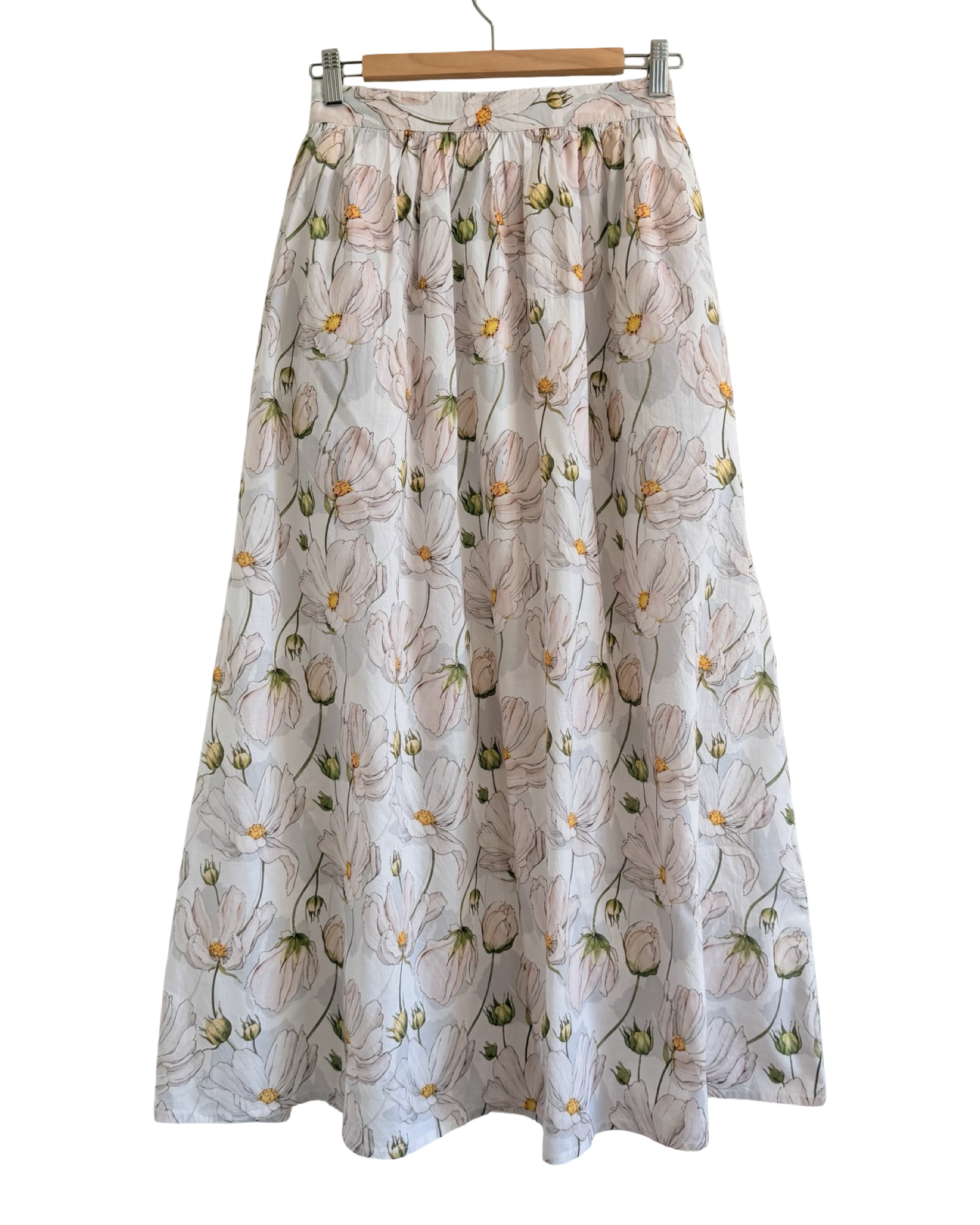 Cosmos Maxi Skirt — blush and cream watercolor floral cotton maxi skirt | Sur La Vague