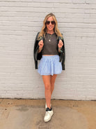 Blue Pinstripe Panel Mini Skirt - Sur La Vague