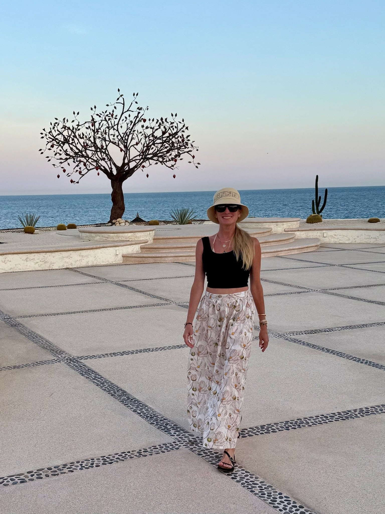 Cosmos Maxi Skirt — blush and cream cosmos floral block print, flowing cotton maxi | Sur La Vague