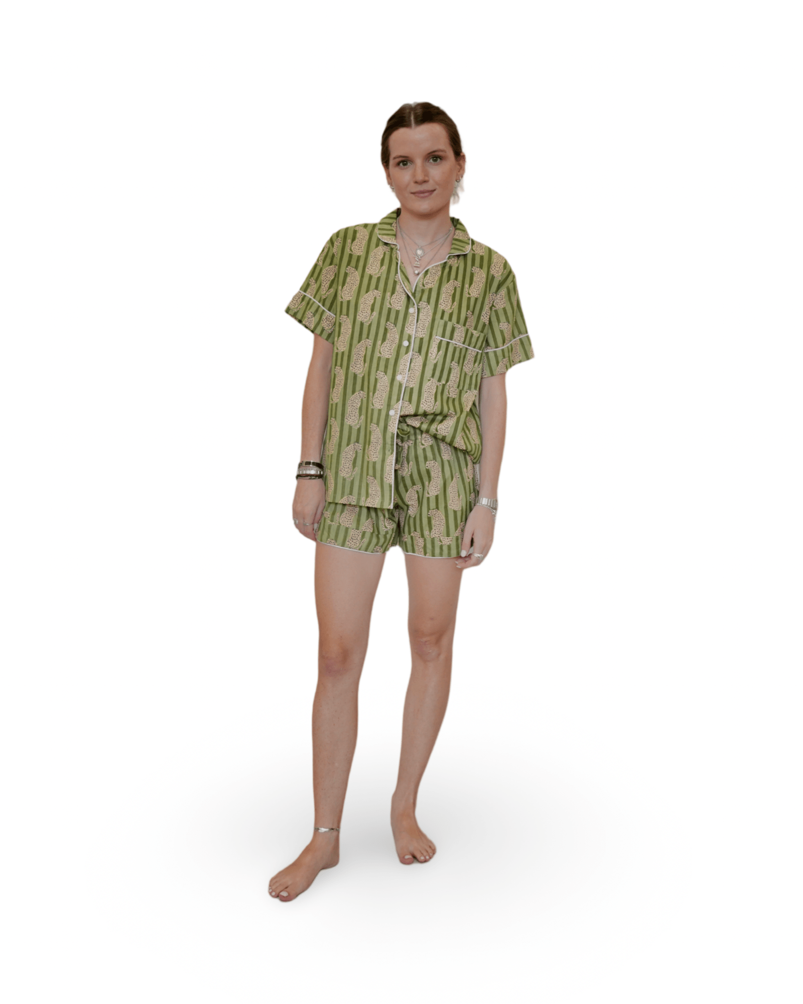 Green Cheetah Pajama Short Set - Sur La Vague