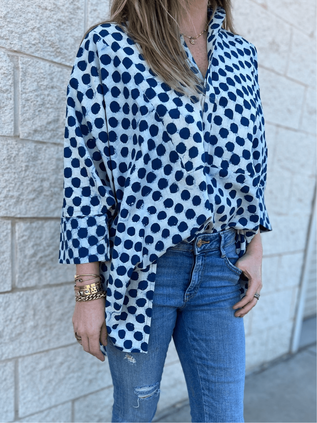 Navy Dots Structured Cotton Tunic - Sur La Vague