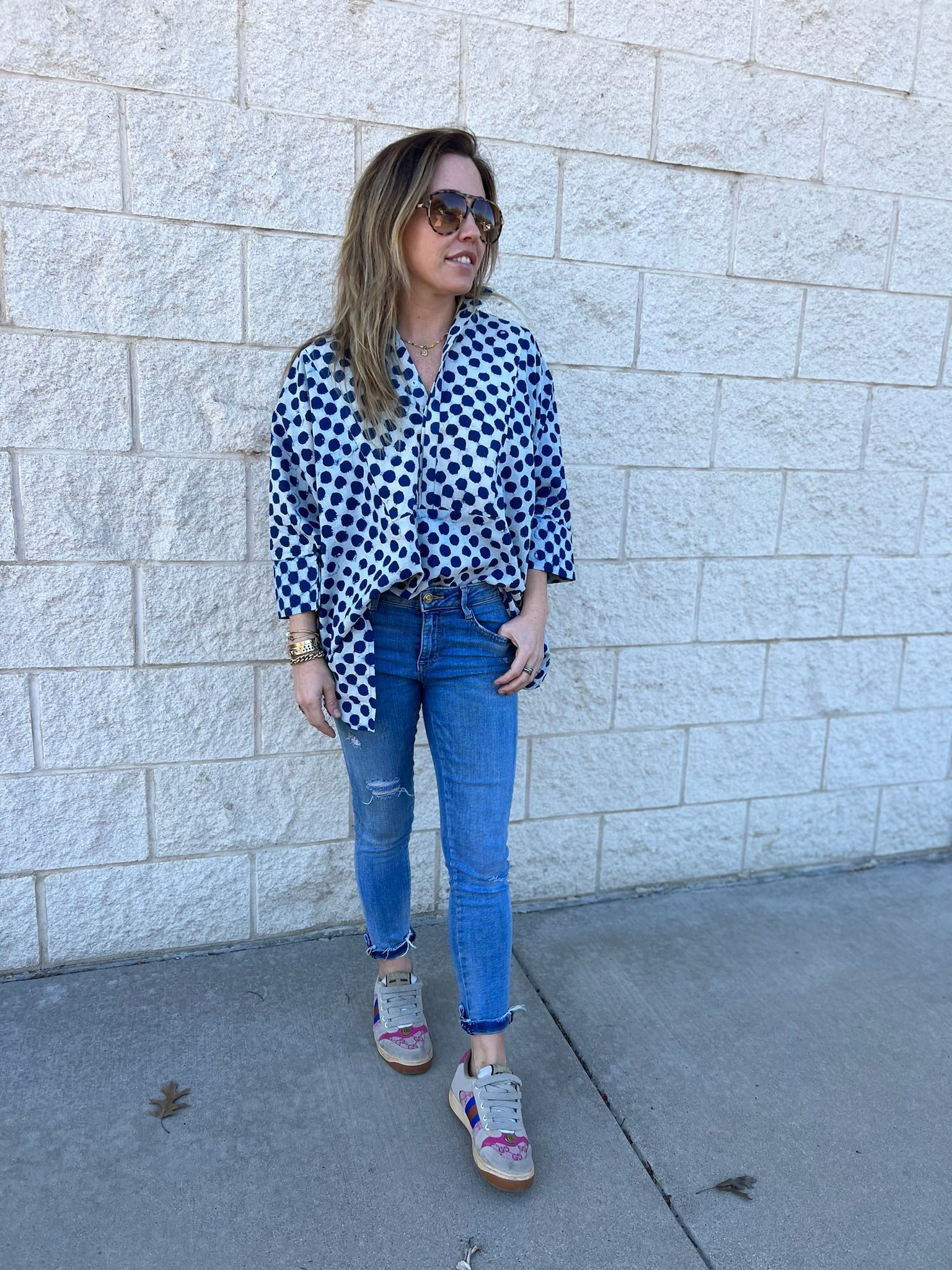 Navy Dots Structured Tunic - Sur La Vague
