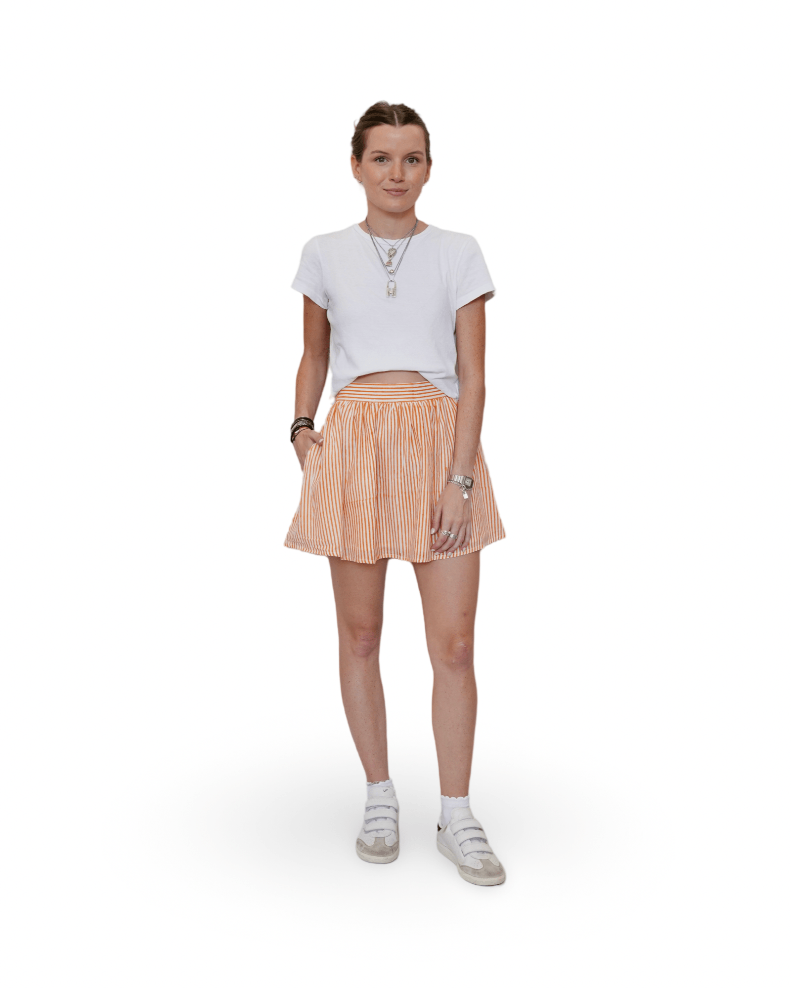 Orange Pinstripe Panel Mini Skirt - Sur La Vague