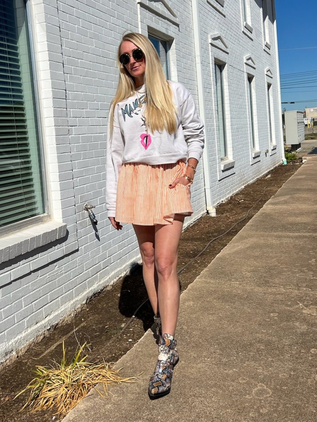 Orange Pinstripe Panel Mini Skirt - Sur La Vague