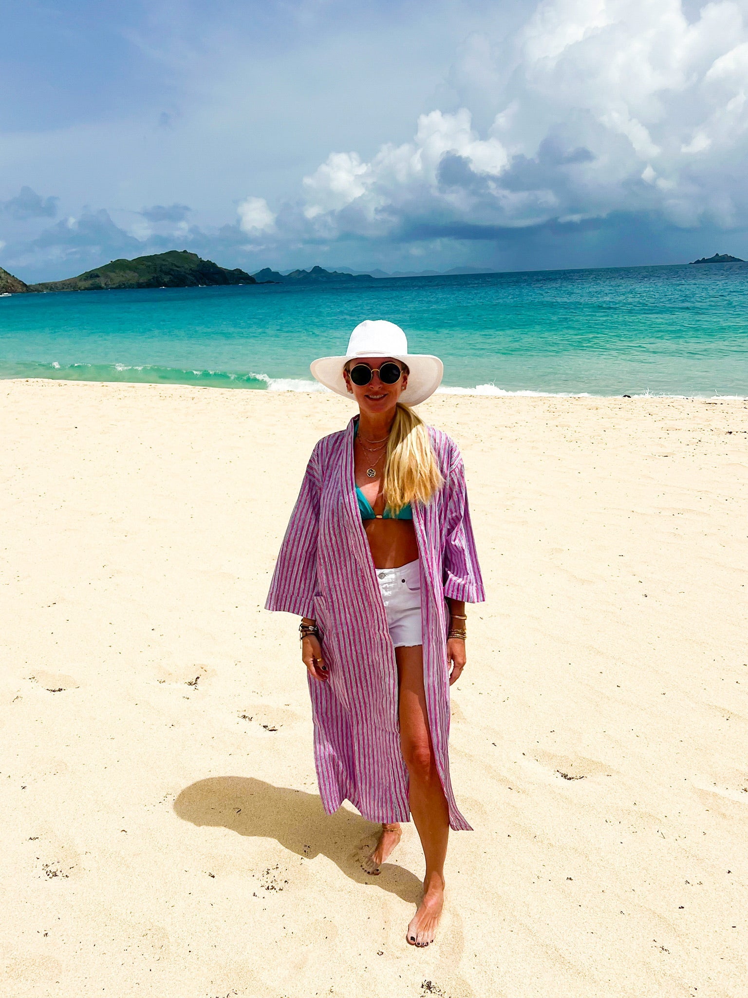 Pink Blue Stripe Sunduster Robe - Sur La Vague
