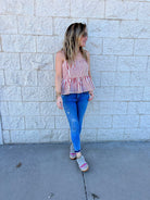 Red Stripe Peplum Tank - Sur La Vague