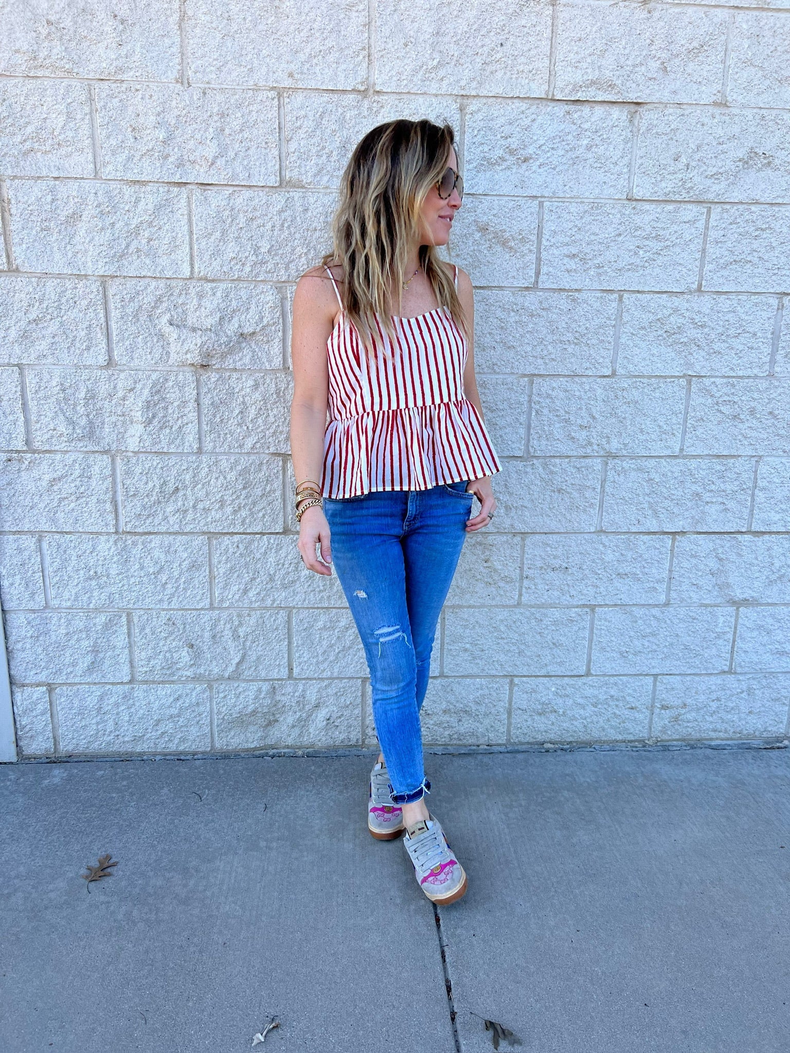 Red Stripe Peplum Tank - Sur La Vague
