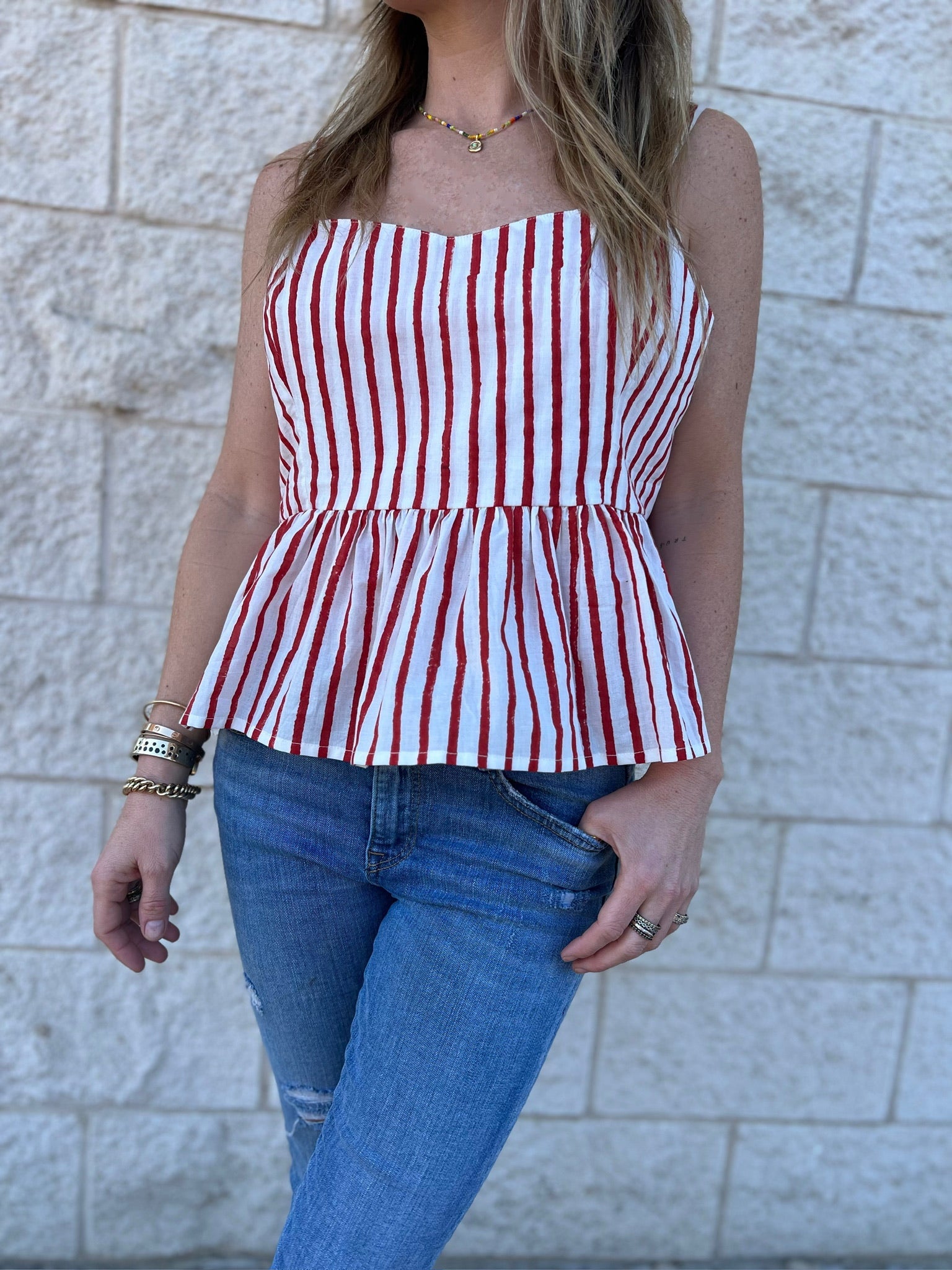 Red Stripe Peplum Tank - Sur La Vague