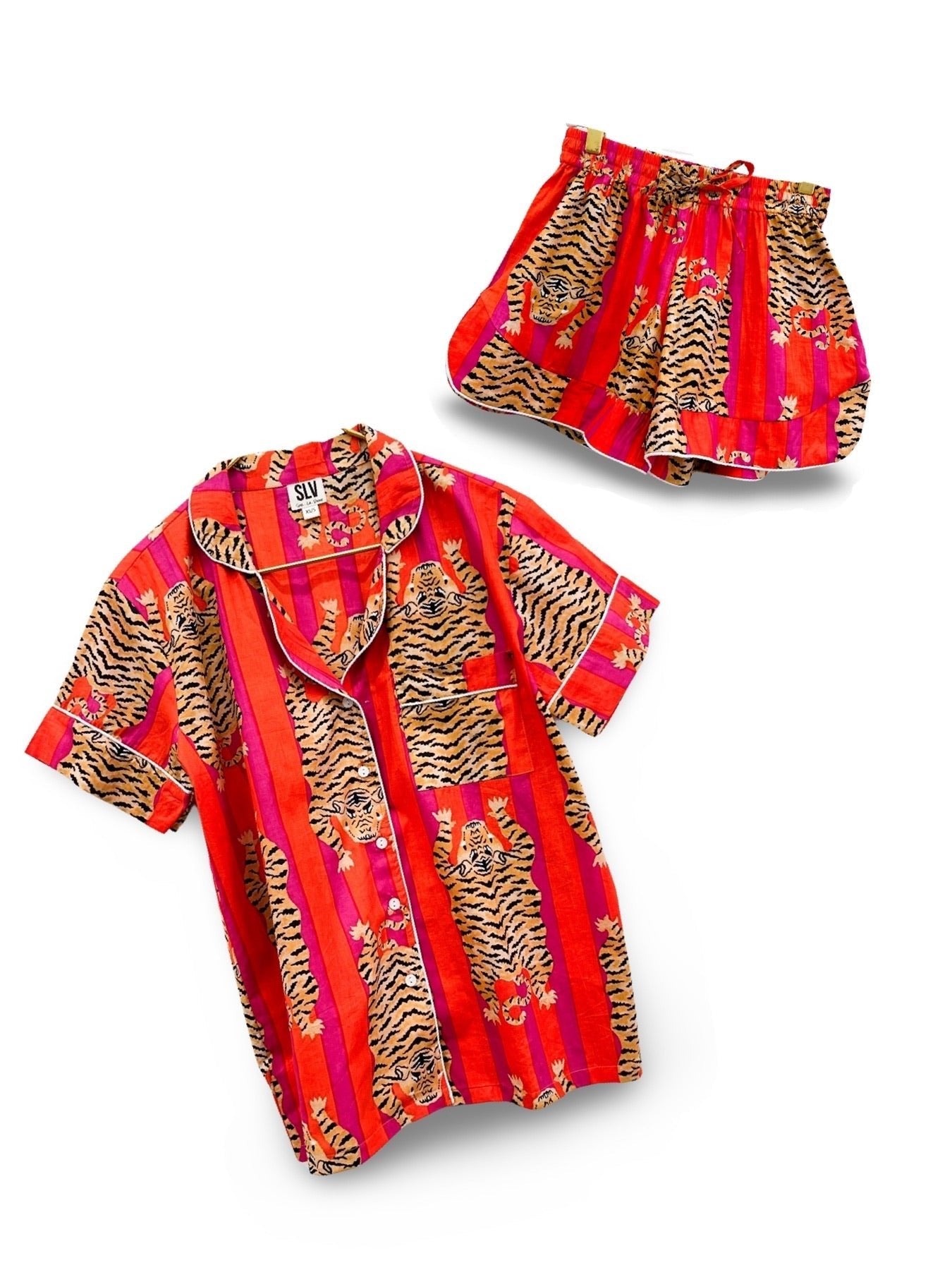 Red Tiger Pajama Short Set - Sur La Vague