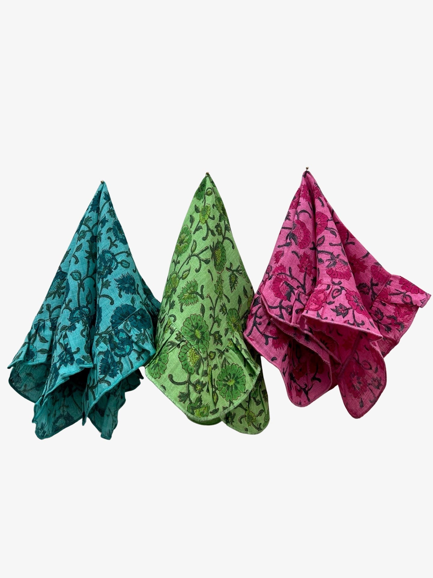 Teal Floral Cotton Dinner Napkins - Sur La Vague