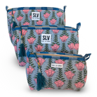 Periwinkle Pouch Set — periwinkle blue and pink tulip print quilted cotton pouches | Sur La Vague