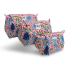Peony Pouch Set — set of 3 cotton travel pouches in peony pink and blue print | Sur La Vague