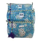 Azure Pouch Set — hand block-printed cotton travel pouch set of 3, turquoise floral | Sur La Vague