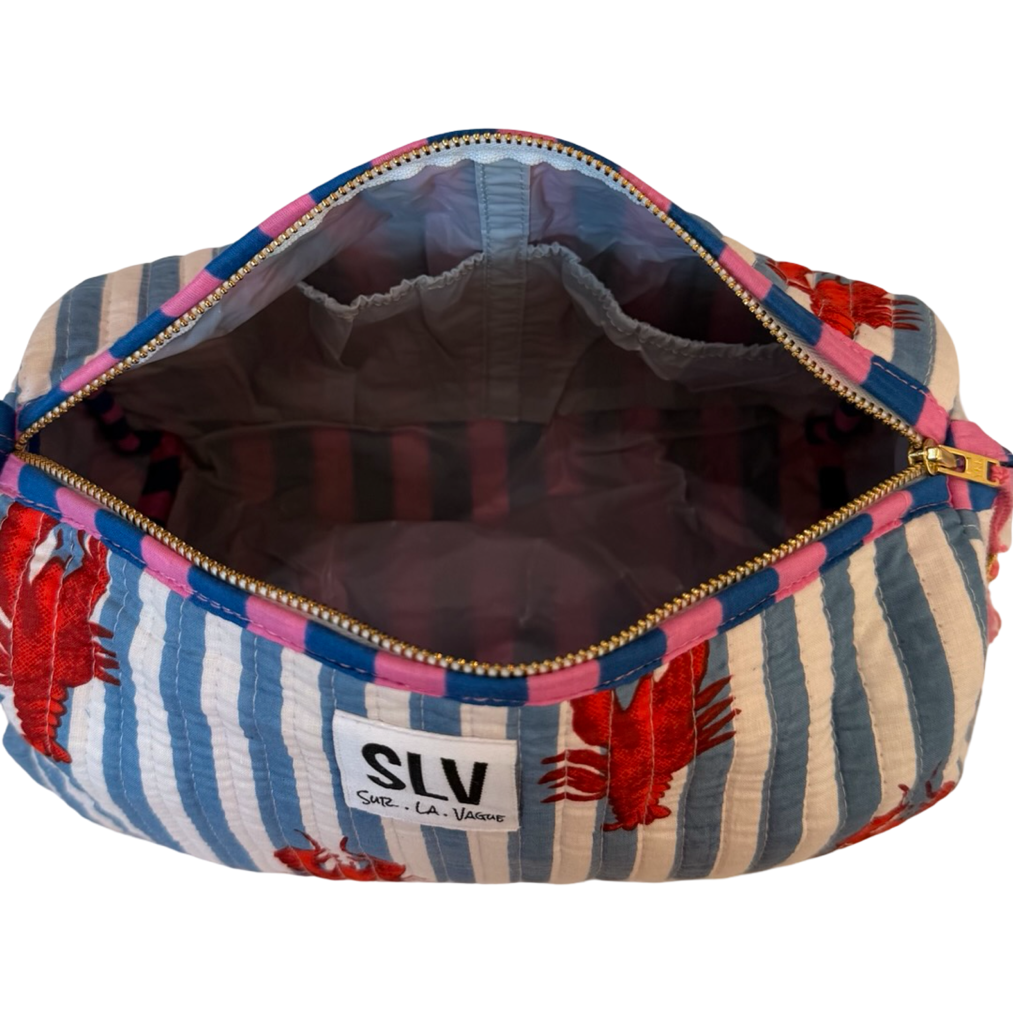 Blue Lobster Pouch Set — set of 3 cotton travel pouches in blue lobster print | Sur La Vague