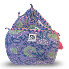 Wisteria Pouch Set — hand block-printed cotton travel pouch set of 3, purple floral | Sur La Vague