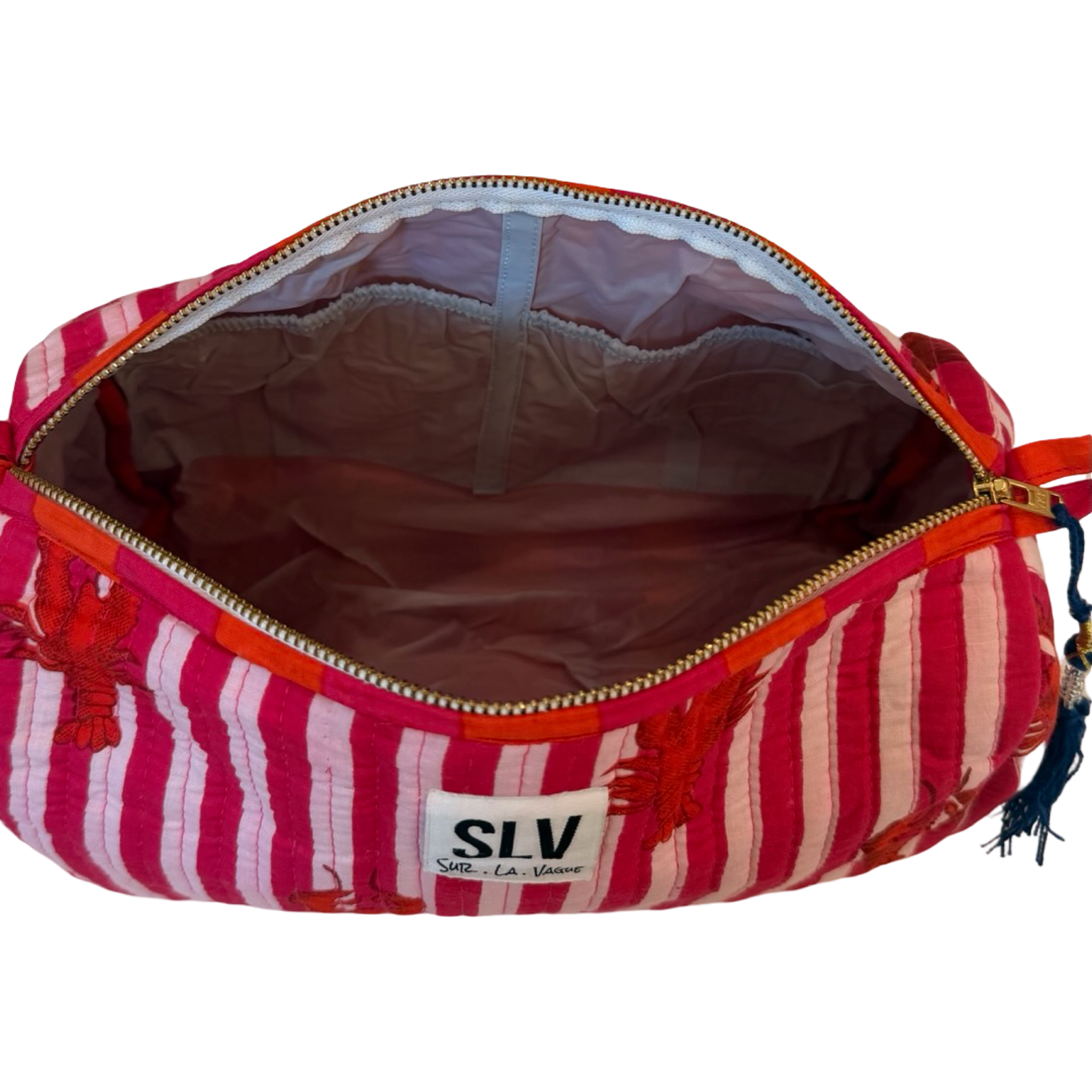 Pink Lobster Pouch Set — set of 3 cotton travel pouches in pink lobster print | Sur La Vague