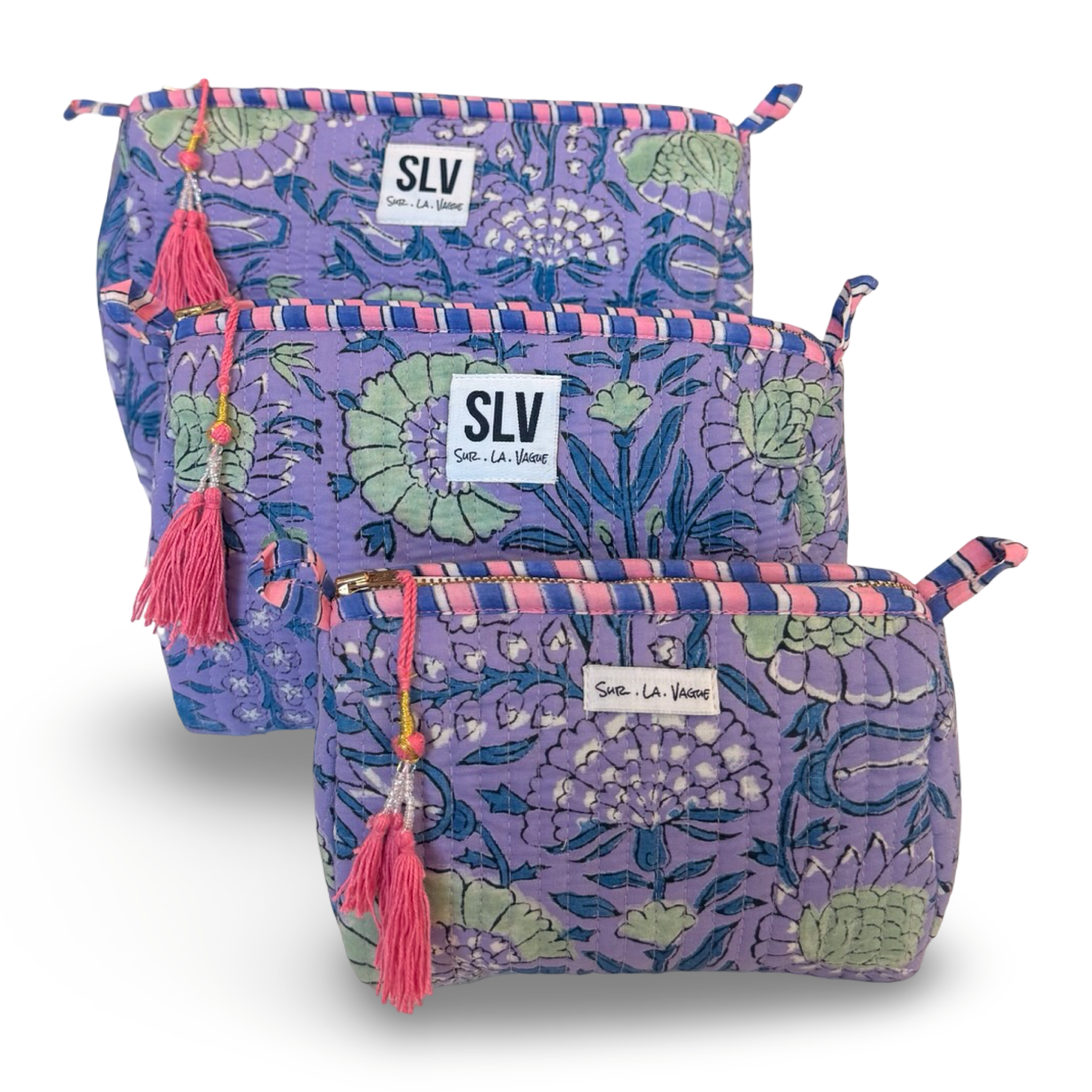 Wisteria Pouch Set — purple botanical print quilted cotton pouches | Sur La Vague