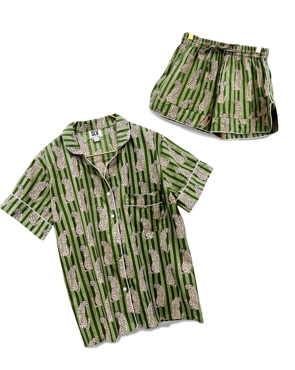 Green Cheetah Pajama Short Set