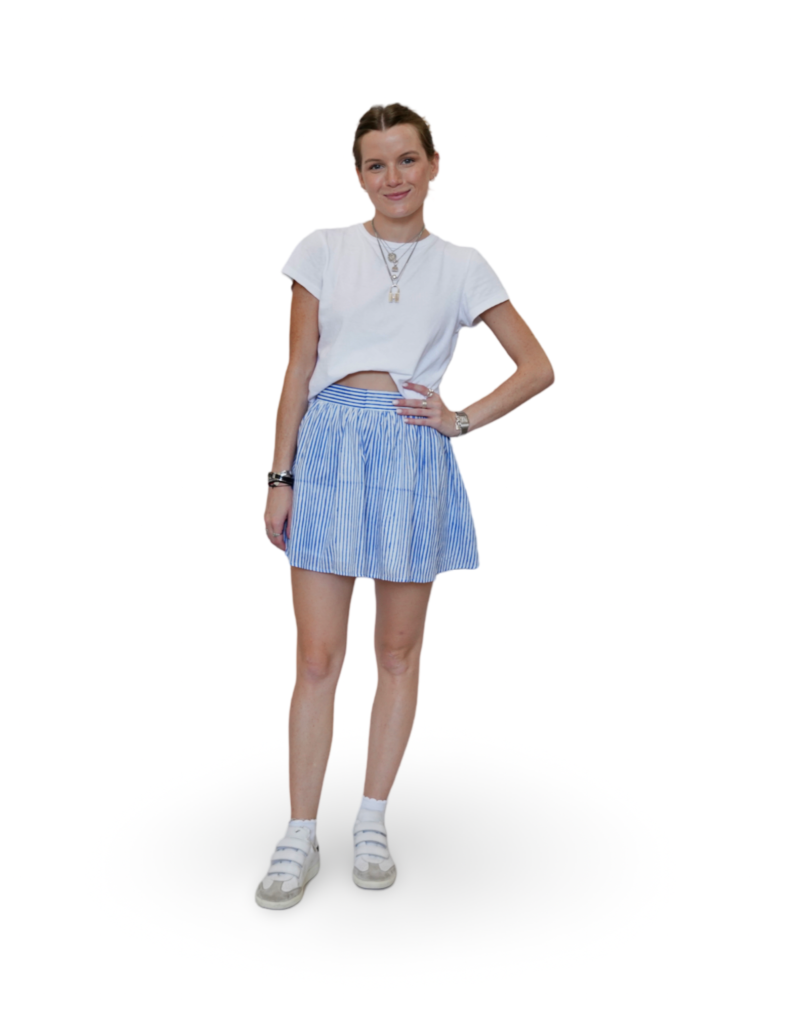 ミニスカート HOMME GIRLS blue striped mini skirt Blue Pinstripe Panel Mini Skirt – Sur La Vague