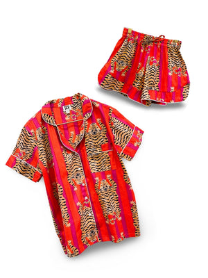 Red Tiger Pajama Short Set