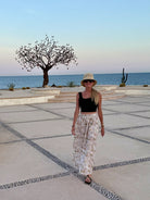 Cosmos Maxi Skirt — blush and cream cosmos floral block print, flowing cotton maxi | Sur La Vague