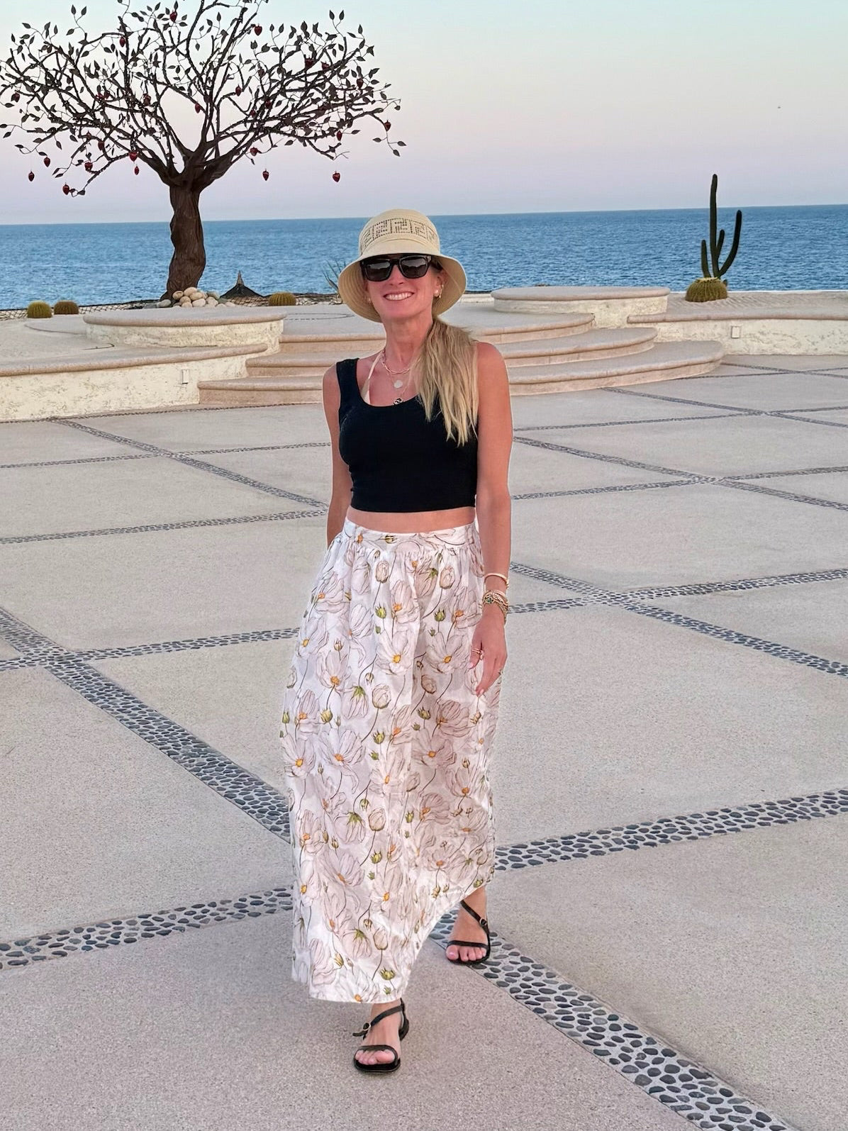 Cosmos Maxi Skirt back view — soft cosmos print cotton maxi with pockets | Sur La Vague