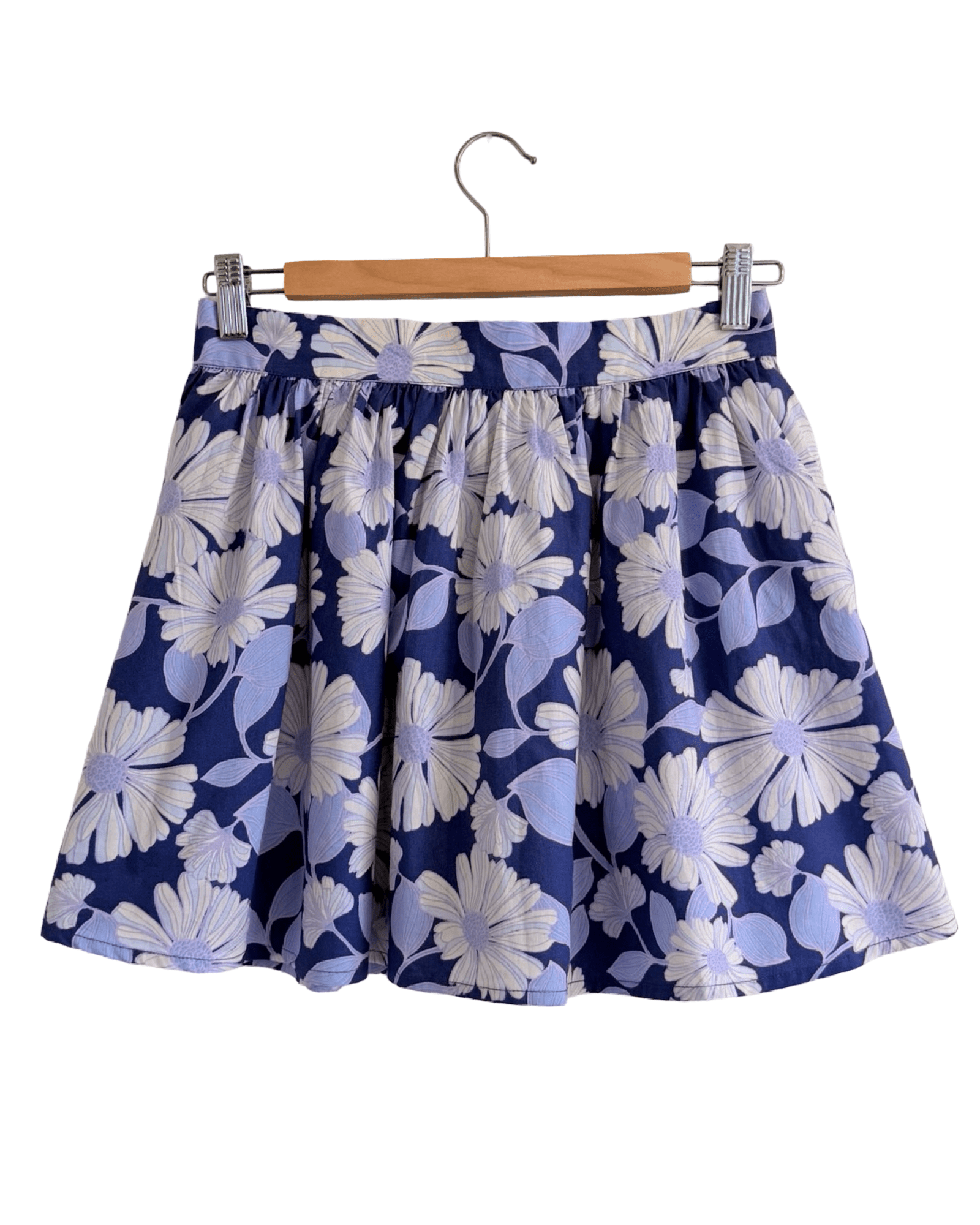 Indigo Garden Mini Skirt — cobalt wildflower print on blue cotton, A-line mini skirt with pockets | Sur La Vague