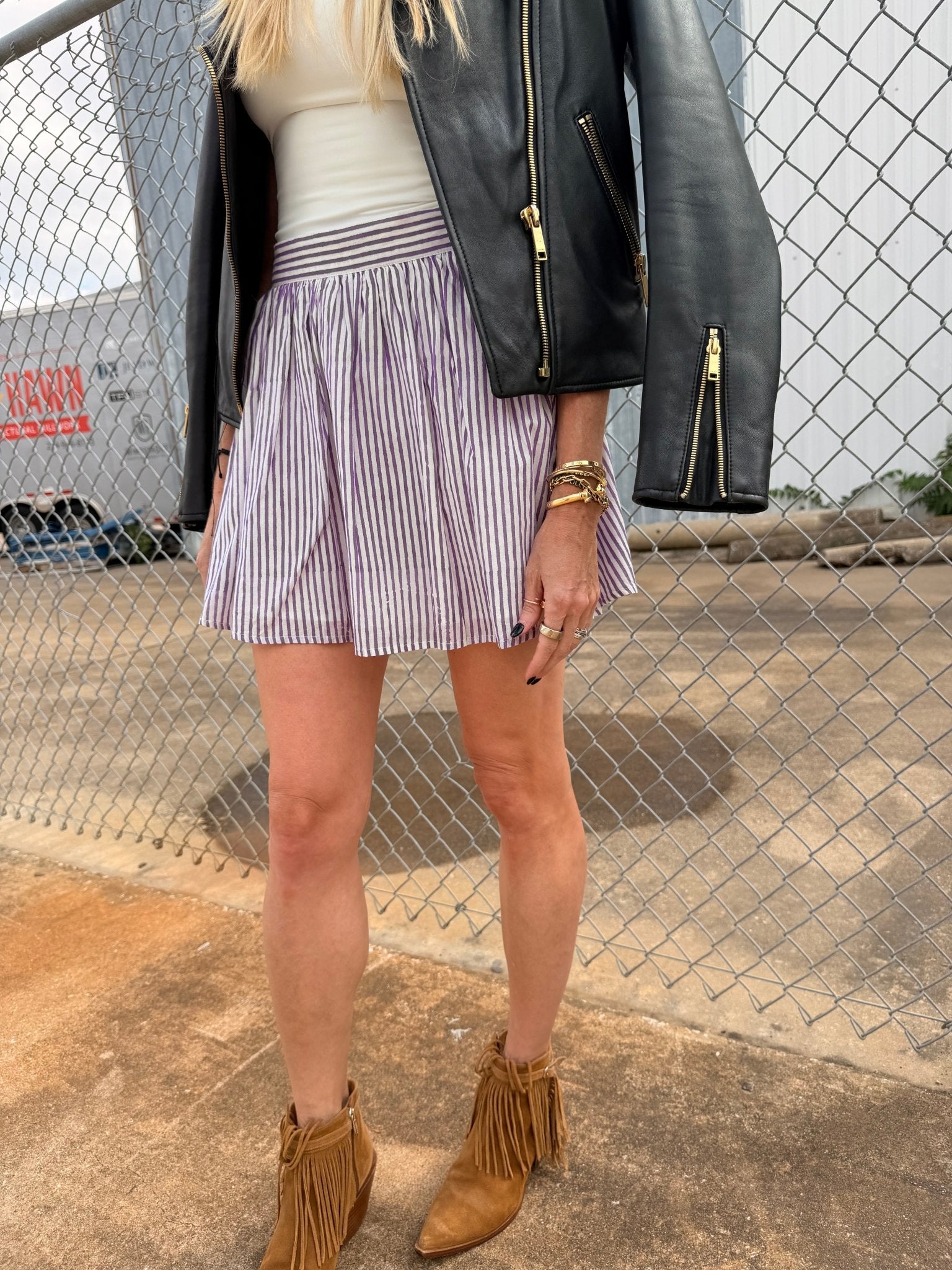 Purple Pinstripe Panel Mini Skirt - Sur La Vague