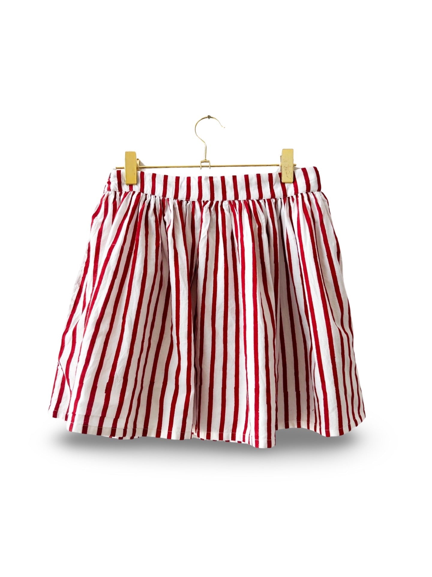 Red Stripe Panel Mini Skirt — Hand Block-Printed Stripe Mini | Sur