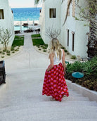 Tulipe Maxi Skirt back view — block-print tulip cotton maxi with pockets | Sur La Vague