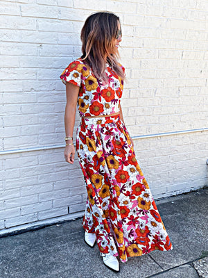 A line top with cap sleeve and flowing Maxi length skirt with pockets by Sur La Vague